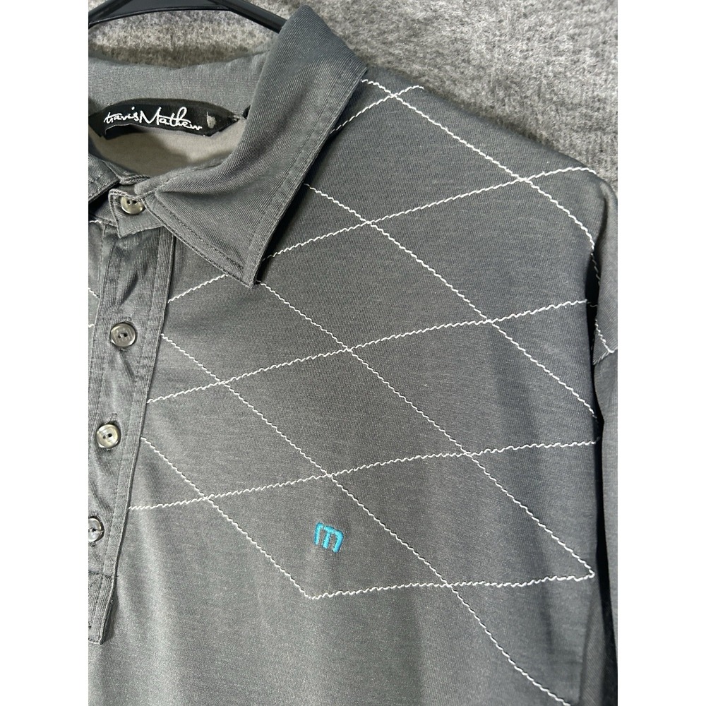 Travis Mathew Men's L Gray And Striped Short Sleeve Polo Golf Shirt